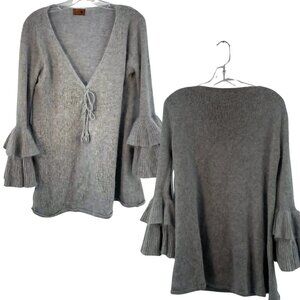 #90 POL Angora Furry Soft Ruffle Bell Sleeve Tie Front Tunic  NEW never worn